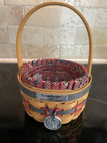 LONGABERGER 1997 INAUGURAL Basket  #15326 CLINTON COMBO/ SILVER EAGLE Tie-On/EUC Cover