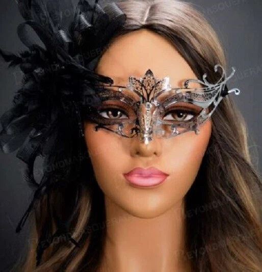 Máscaras de máscaras penas baile de máscaras baile de formatura máscara de Halloween prata - Imagem 1 de 1