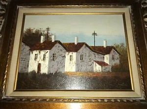 1977 - J. Rollins - Houses - Stucco - Oil - Painting - Original - Art - Signed - Picture 1 of 8