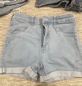 Pacsun The Shortie Junior Girls Size 14 Denim Blue Jean Shorts Rolled Hems - Picture 1 of 3