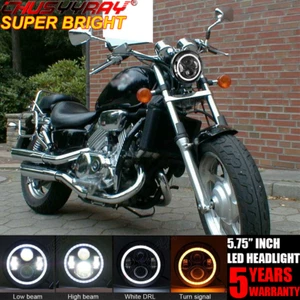 DOT motorcycle 5-3/4" 5.75inch LED Headlight Projector Halo Ring DRL Turn Signal - Foto 1 di 12