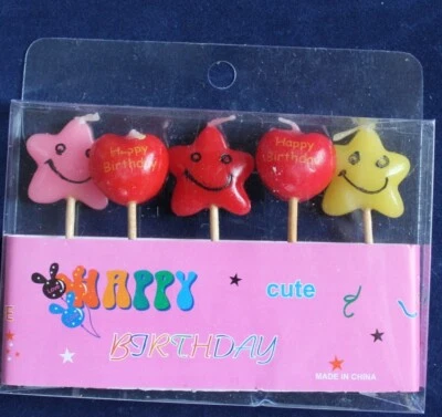 2 paquetes de 5 velas de feliz cumpleaños ESTRELLAS Y CORAZONES Foto 1 de 2