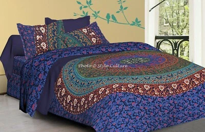 Conjunto de roupa de cama colcha dupla capa de edredom floral hippie cigana indiana étnica - Imagem 1 de 4
