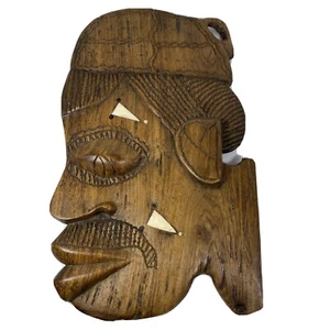 VINTAGE HAND CARVED WOODEN MASK, WALL DECOR, PRIMITIVE FOLK ART, TRIBAL - Picture 1 of 7