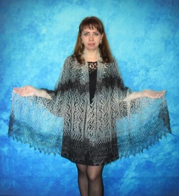 Warm hand knit turquoise scarf, Russian shawl, Orenburg wool wrap,Stole,Kerchief - Image 1 of 4