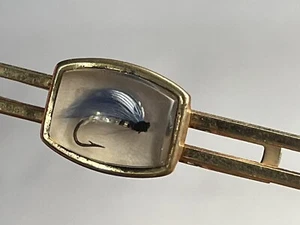 Vtg Real Fly Lure Lucite Tie Clasp Anson Goldtone Mens Jewelry Fishing - Picture 1 of 10