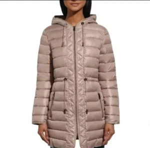 Kenneth Cole Women's Quilted Anorak Hooded Parka Puffer Coat Jacket, Brown, XXL - Picture 1 of 10