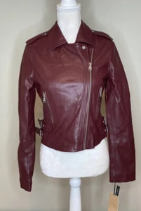 Halogen NWT $129 Womens Faux leather front zip Jacket Size XS Burgundy F5 - Picture 1 of 9