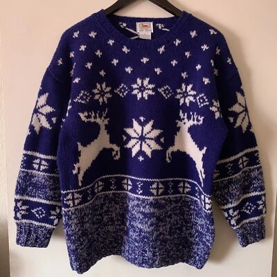 Suéter Vintage Marsh Landing Reindeer Snowflake Fair Isle 100% Lana Shetland S Foto 1 de 4