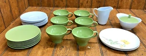 27 pc/ Vintage Set Melmac Miramar Dishes Green & White - Picture 1 of 13
