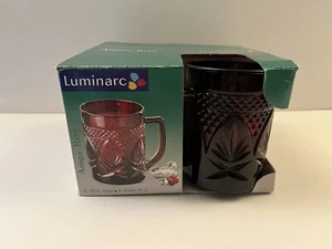 Vintage Luminarc 4" Ruby Red Glass Mugs Made in France Set of 4 NEW IN BOX - Picture 1 of 14