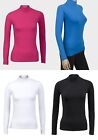 Ladies Essential Fitted Stretch Polo High Neck Long Sleeve Top Size 8 10 12 14 