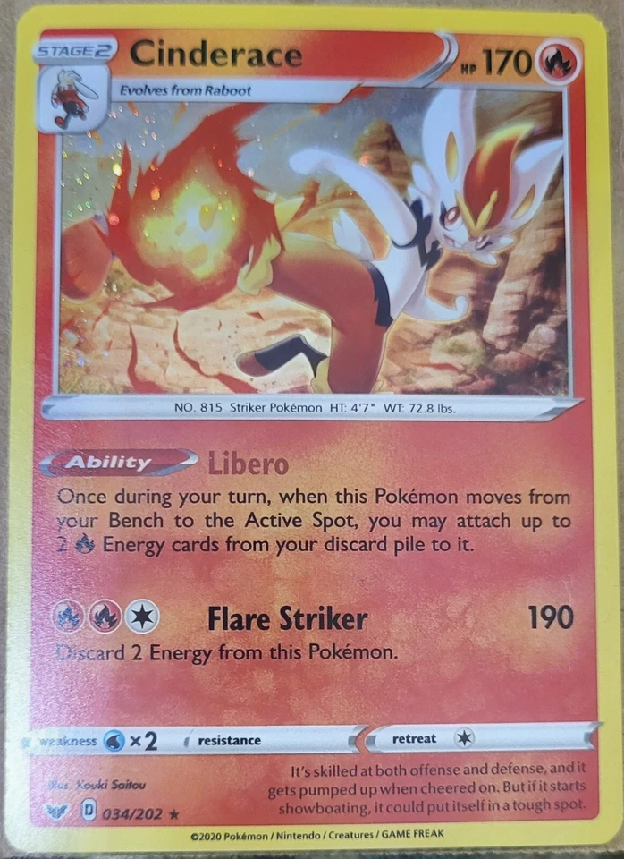 2020 Pokémon Sword & Shield CINDERACE #034/202 League Promo - Image 1 of 1