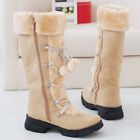 Uk Women Pom Pom Faux Fur Mid Calf Snow Boots Winter Warm Flat Heel Shoes Zipper