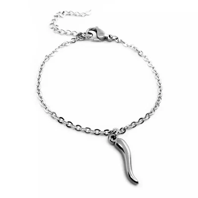 Bracciale con Cornetto Portafortuna corno in Acciaio inox argento da Uomo Donna - Immagine 1 di 4