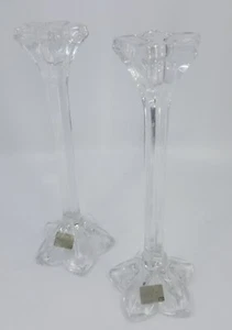 Vintage Mikasa Firestar Star Shape Clear Crystal Candle Holders Pair 9 inch - Picture 1 of 5