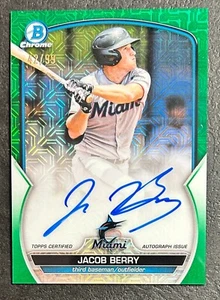 2023 Bowman Chrome BMA-JBY Jacob Berry GREEN MOJO REFRACTOR /99 MARLINS - Nice!! - Bild 1 von 2