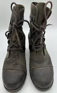 Sorel Womens Joan of Arctic Wedge Heel Lace Up Boots Sz 7.5 Brown Leather Ankle - Picture 1 of 15
