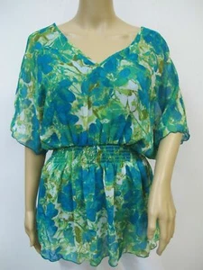 Kate & Mallory Short Sleeve Floral Print V-Neck Mesh Blouson Top Size S~L - Picture 1 of 8
