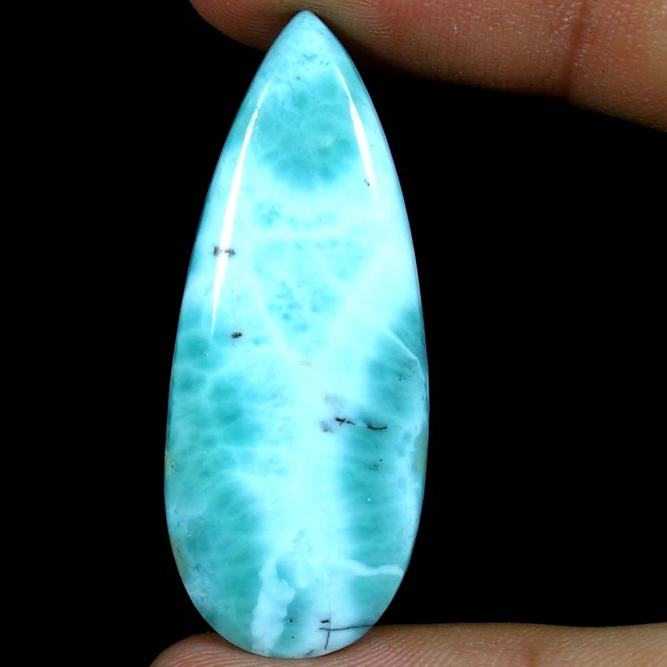 Piedras preciosas cabujón pera larimar/pectolita 100 % naturales 28,25 quilates 17x 42x 05mm Foto 1 de 4