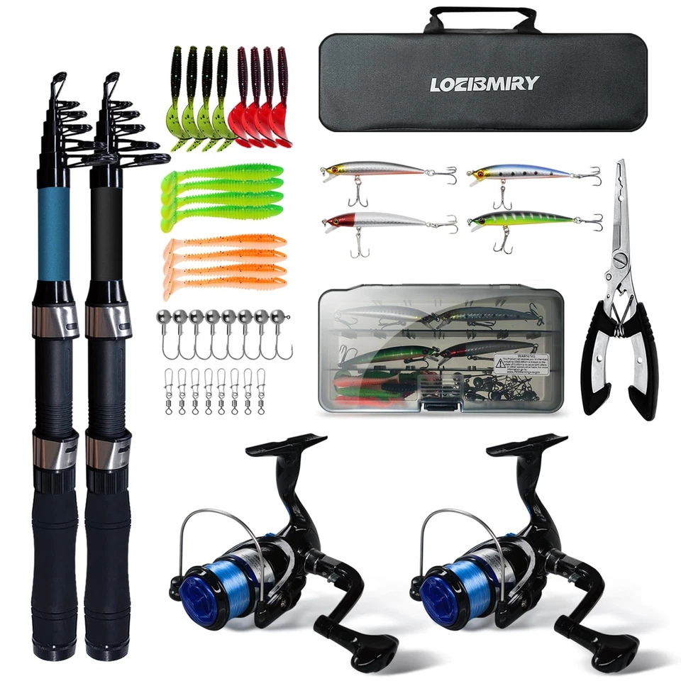 2 Pack 2.1m/6.89ft Telescopic Spinning Fishing Rod Reel Combos with Carrier B... - Image 1 of 4