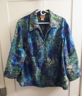 Ruby Rd Women's Jacket Size 20W Semi-Sheer Front Zipper Green Blue NICE - Image 1 of 4