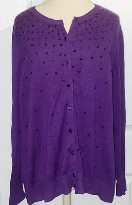 Cárdigan suéter Croft & Barrow púrpura lentejuelas manga larga con botones para mujer XL 1X Foto 1 de 4