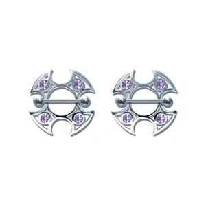 Par de barras de acero con anillos de escudo de pezón con gemas, calibre 14-106 - Imagen 1 de 1