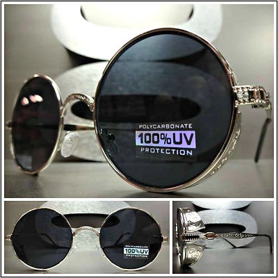 ÓCULOS DE SOL VINTAGE ANOS 50 ESTILO RETRÔ STEAMPUNK CYBER redondo cego moldura prata - Imagem 1 de 4