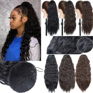 Drawstring Afro Thick Wavy Ponytail Hair Piece Extensions Real For Human Black - Picture 1 of 21