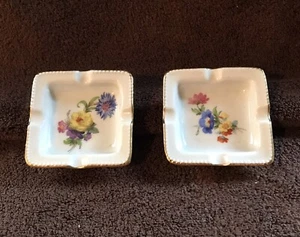 Vintage Ceramic Ashtrays -2 Floral Painted, Gold Trim -Made in Germany 3 x 3 - Picture 1 of 3
