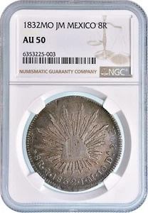 1832 MO JM Mexico 8R Reales About Uncirculated NGC AU50 - Picture 1 of 3