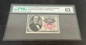 25 Cents Fifth Issue Fractional Currency Fr#1308 PMG 63 Choice Uncirculated - Picture 1 of 2