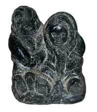 Handmade Carved Wolf Original Eskimo Inuit Couple Soapstone Sculpture