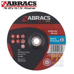 Abracs 230mm x 6.0mm 22mm bore depressed centre metal grinding discs steel - Picture 1 of 2