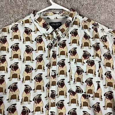 Camisa Alpha Beta Bulldog Estampado Completo Manga Corta Con Botones Para Hombres Bolsillo XL Foto 1 de 4