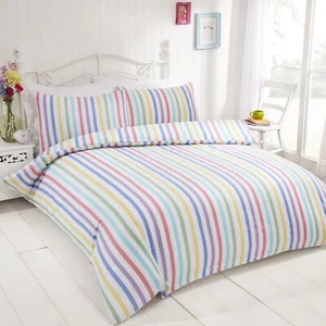 Rapport home Brushed Cotton Flannette Candy Striped 100% Cotton King Duvet Cover - Picture 1 of 1