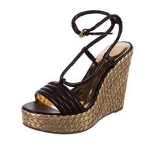 COACH "BLANCH" BLACK WOVEN LEATHER WEDGE