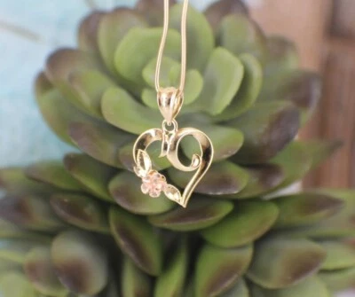 Pingente amuleto coração sólido ouro amarelo 14K e rosa 3D presente amor damasco - Imagem 1 de 4