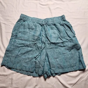 Tahari Womens Medium Linen Drawstring Shorts Blue Teal - Picture 1 of 7
