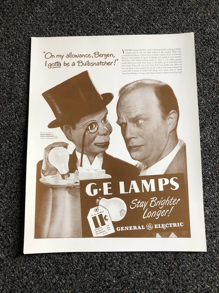"Póster publicitario impreso vintage GE Lamps General Electric 14""x11""" Foto 1 de 3
