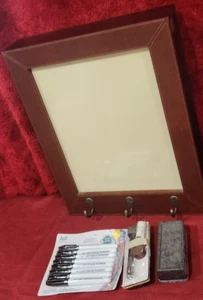 Target Cherry WOOD FRAMED WALL MOUNTED MESSAGE BOARD w/STORAGE POCKETs & Pens - Picture 1 of 7