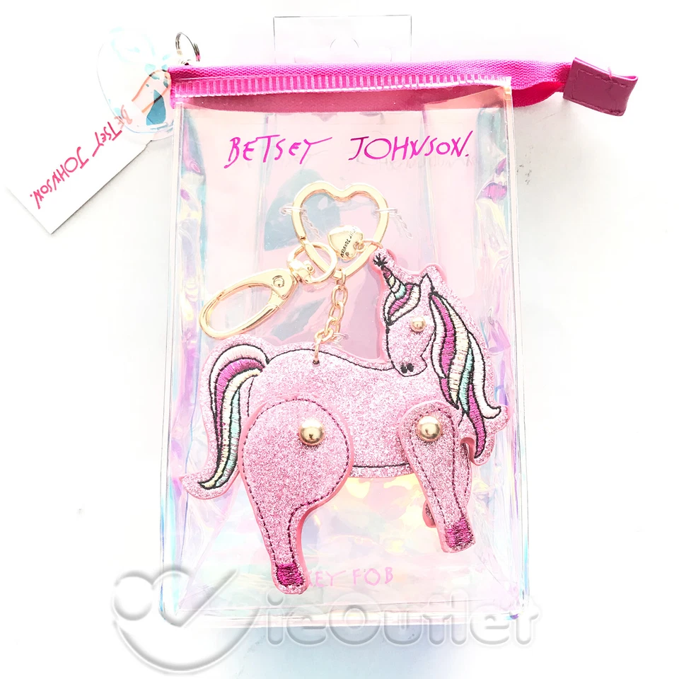 Authentic 2018 Betsey Johnson Glitter Pink Bear Moveable Key Fob Keychain