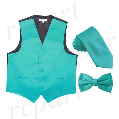 New Men's teal formal vest Tuxedo Waistcoat_necktie & bowtie set wedding party - Image 1 of 4