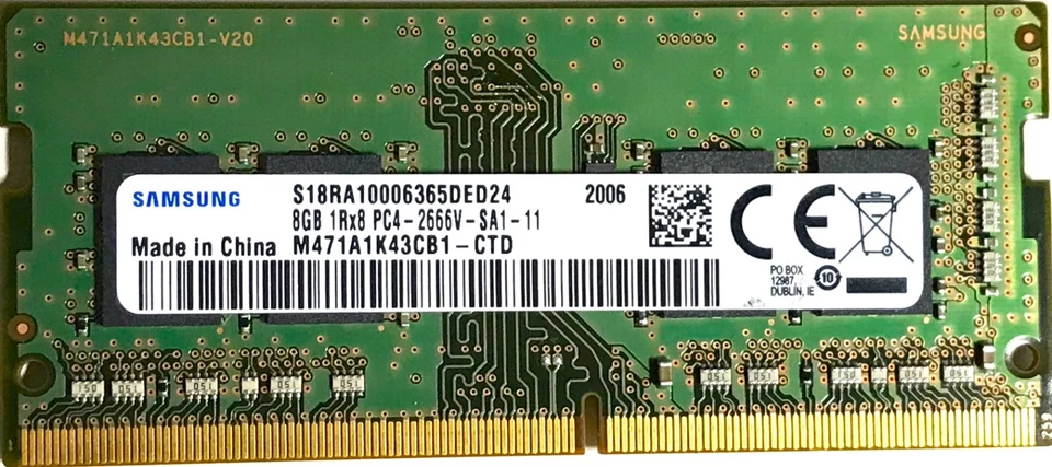 Samsung 8GB 1Rx8 PC4-2666V-SA1-11 DDR4 21300MHz M471A1K43CB1-CTD - Image 1 of 1