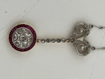 6951 - Collana Oro Marrito Giallo Platino Diamanti Rubino - Immagine 1 di 4