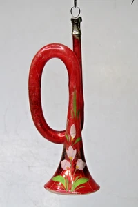 Vintage Blown Glass Pictured FLOWERY Trumpet Christmas Ornament Germany - Picture 1 of 7