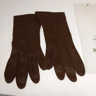 Guantes marrones formales perforados de nailon Kayser vintage EE. UU. por encima de la muñeca todavía en bolsa Foto 1 de 4
