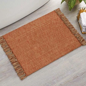Collive Small Bathroom Rug, 2' x 3' Hand-Woven Low X 3', Terracotta - Picture 1 of 7