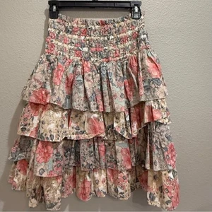 Yakira Bella Floral Print Skirt Size XS/M Tiered Ruffle Knee Length - Picture 1 of 4